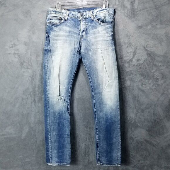 Denim Jeans Mens 34×34 Blue Slim Button Fly - Picture 1 of 12